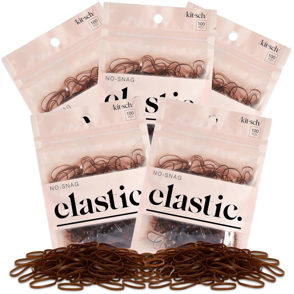 imageKitsch Hair Ties No Damage for Kids Teens and Women  Rubber Bands for Hair Styling  No Snag Hair Elastics  Daily Hair Accessories  Ideal Gifts for Women  500pcs ClearBrown