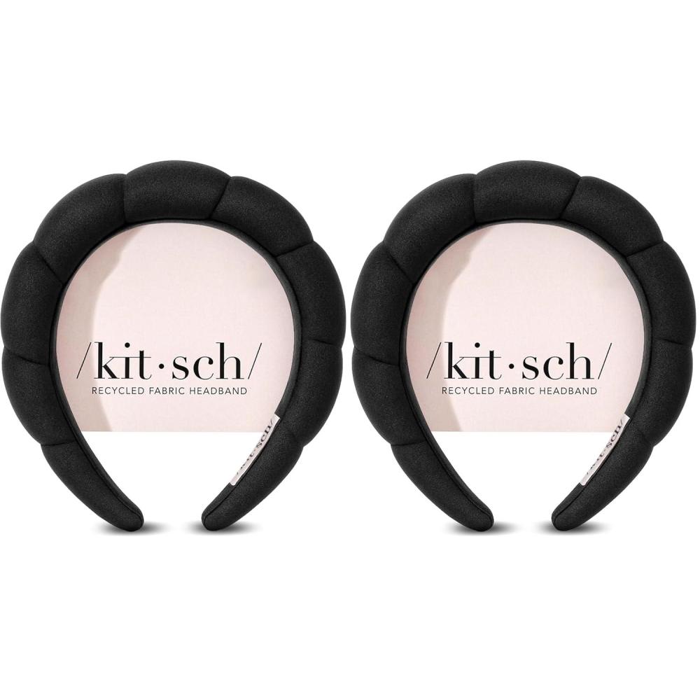 imageKitsch Spa Headband for Washing Face  Recycled Fabric NonSlip Black Headbands for Women  Cute Stuff for Makeup Beauty Skin Care Self Care  Ideal Gifts for Women  1Pc1 Count Pack of 2