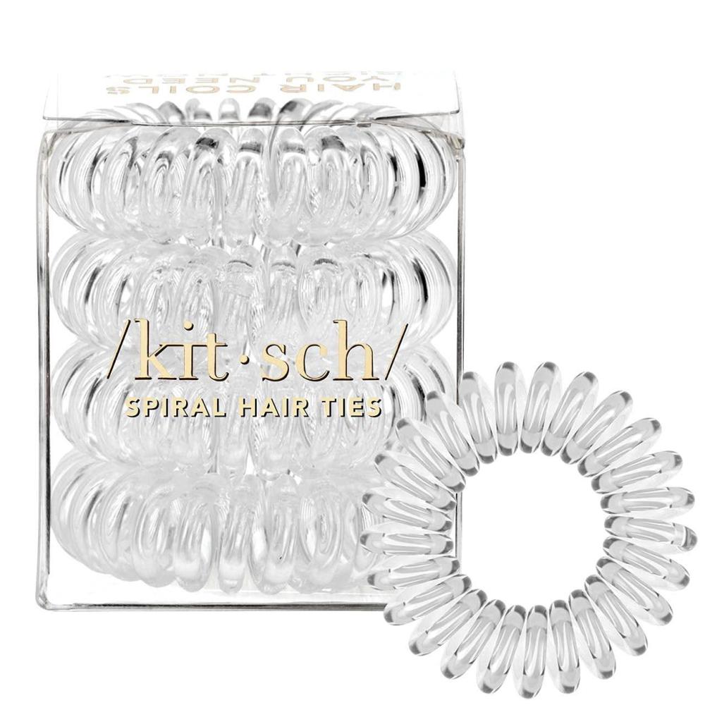 imageKitsch Spiral Hair Ties for Women  Creaseless and Dentfree Coil Hair Ties  No Damage Phone Cord Coils  Made of Flexible and Durable Plastic  Ideal Gifts for Women  4pcs ClearTransparentTransparent