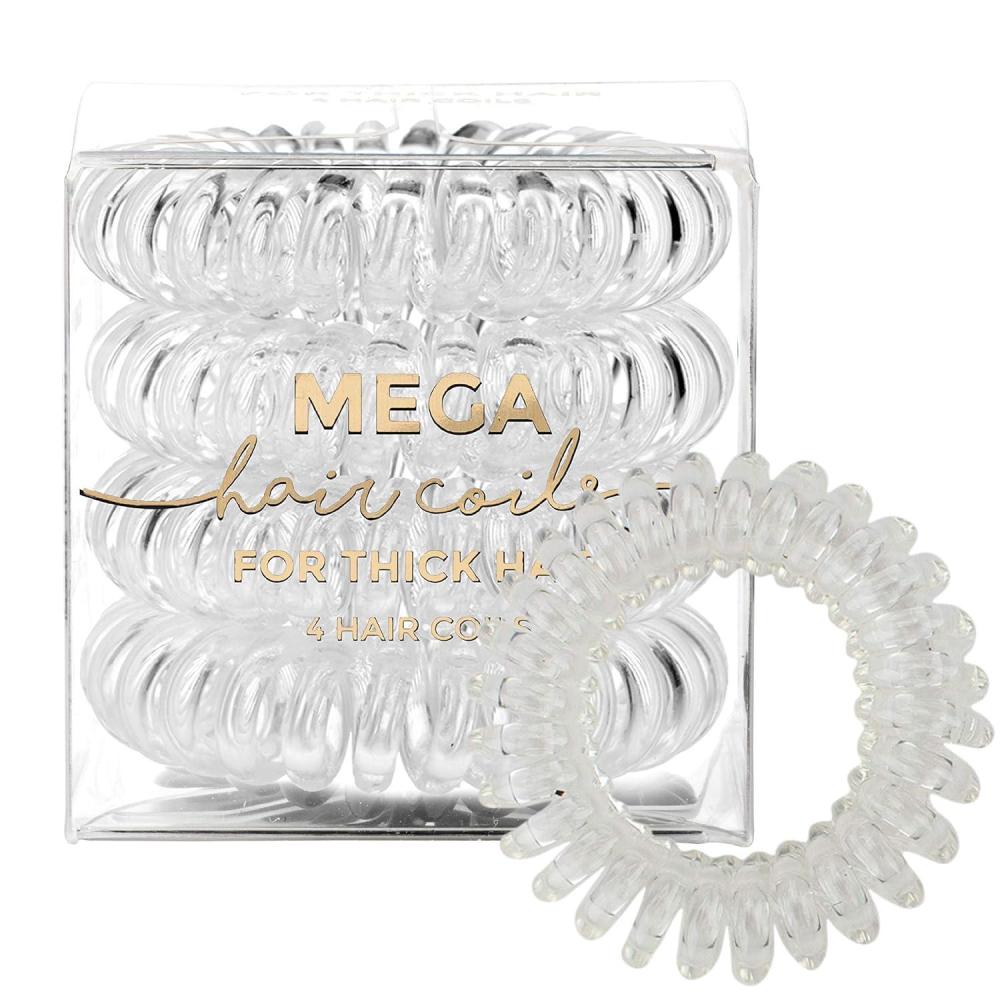 imageKitsch Spiral Hair Ties for Women  Creaseless and Dentfree Coil Hair Ties  No Damage Phone Cord Coils  Made of Flexible and Durable Plastic  Ideal Gifts for Women  4pcs ClearTransparentTransparentMega