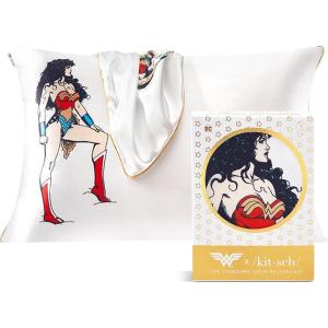 imageKitsch x Lisa Frank Satin Pillowcase with Zipper for Hair ampamp Skin Softer Than Silk Pillow Cases Queen WrinkleFree Smooth and Cooling Satin Pillow Covers StandardQueen Size 19x26  Angel KittyWonder Woman  Believe in Wonder
