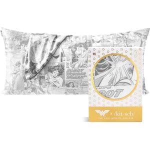 imageKitsch x Lisa Frank Satin Pillowcase with Zipper for Hair ampamp Skin Softer Than Silk Pillow Cases Queen WrinkleFree Smooth and Cooling Satin Pillow Covers StandardQueen Size 19x26  Angel KittyWonder Woman  Comic