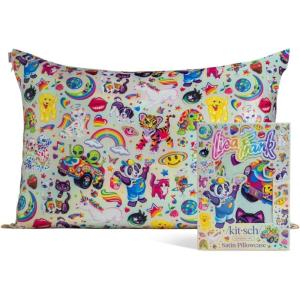 imageKitsch x Lisa Frank Satin Pillowcase with Zipper for Hair ampamp Skin Softer Than Silk Pillow Cases Queen WrinkleFree Smooth and Cooling Satin Pillow Covers StandardQueen Size 19x26  Angel KittyLisa Frank