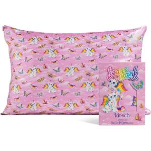 imageKitsch x Lisa Frank Satin Pillowcase with Zipper for Hair ampamp Skin Softer Than Silk Pillow Cases Queen WrinkleFree Smooth and Cooling Satin Pillow Covers StandardQueen Size 19x26  Angel KittyAngel Kitty