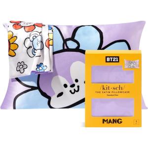 imageKitsch x Lisa Frank Satin Pillowcase with Zipper for Hair ampamp Skin Softer Than Silk Pillow Cases Queen WrinkleFree Smooth and Cooling Satin Pillow Covers StandardQueen Size 19x26  Angel KittyBt21  Mang