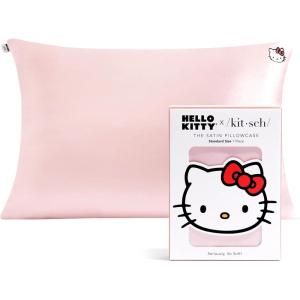 imageKitsch x Lisa Frank Satin Pillowcase with Zipper for Hair ampamp Skin Softer Than Silk Pillow Cases Queen WrinkleFree Smooth and Cooling Satin Pillow Covers StandardQueen Size 19x26  Angel KittyHello Kitty  Pink Kitty Face