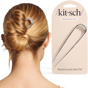 imageKitsch French Hair Pin for Women  Gold Hair Accessories with Gemstone Accents Lightweight Metal Hair Stick for Effortless Updos Twists amp Buns  Ideal Gifts for WomenSilver