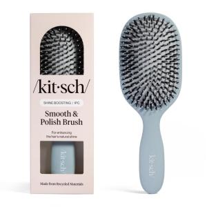 imageKitsch Smooth amp Polish Brush  Dual Bristle Detangler Brush Shine amp Frizz Control  Vegan Boar amp Nylon Hair Brush wCushioned Pad for Scalp Massage  Hair Care Tool for All Hair Types  Soft VioletHaze Blue