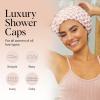 imageBridgerton x Kitsch SatinLined Flexi Shower Caps for Women Reusable Waterproof  Large Wide Shower Cap for Women amp Men Adjustable Stylish Hair Cap for Showers For Long amp Short Hair  WisteriaTerracotta Checker