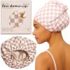 imageBridgerton x Kitsch SatinLined Flexi Shower Caps for Women Reusable Waterproof  Large Wide Shower Cap for Women amp Men Adjustable Stylish Hair Cap for Showers For Long amp Short Hair  WisteriaTerracotta Checker