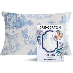 imageBridgerton x Kitsch Satin Pillowcase with Zipper for Hair amp Skin  Softer Than Silk Pillow Cases Smooth Cooling Satin Pillow Case WrinkleFree Pillow Cases Standard Size 19x26  WisteriaGarden Toile