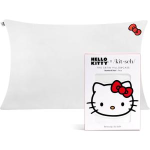 imageBridgerton x Kitsch Satin Pillowcase with Zipper for Hair amp Skin  Softer Than Silk Pillow Cases Smooth Cooling Satin Pillow Case WrinkleFree Pillow Cases Standard Size 19x26  WisteriaHello Kitty  Ivory