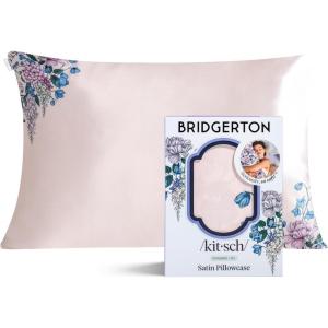imageBridgerton x Kitsch Satin Pillowcase with Zipper for Hair amp Skin  Softer Than Silk Pillow Cases Smooth Cooling Satin Pillow Case WrinkleFree Pillow Cases Standard Size 19x26  WisteriaWisteria