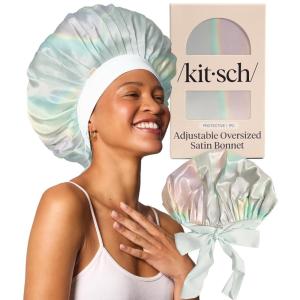 imageKitsch XL Satin Bonnet for Sleeping  Softer Than Silk Bonnet For Sleeping Women  Secure Fit Adjustable Night Cap For Curly amp Textured Hair  Prevents Breakage Tangles amp Thinning  AuraAura