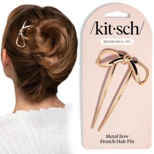 imageKitsch French Hair Pins for Women  Elegant amp Durable Metal French Pin for Updos Chignon Buns amp Twist Hairstyles  Secure Hold All Day Comfortable Fit  Ideal Gifts for Women Clam Shell 1pcMetal Bow Gold